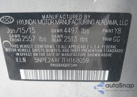 2015 Hyundai Sonata Se из США, поврежденный, VIN 5NPE24AF7FH168059